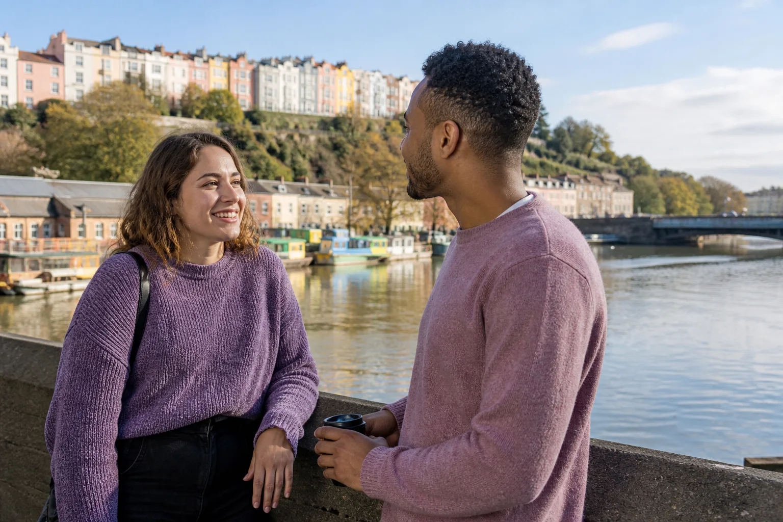 Two Bristol singles talking over coffee at an independent café