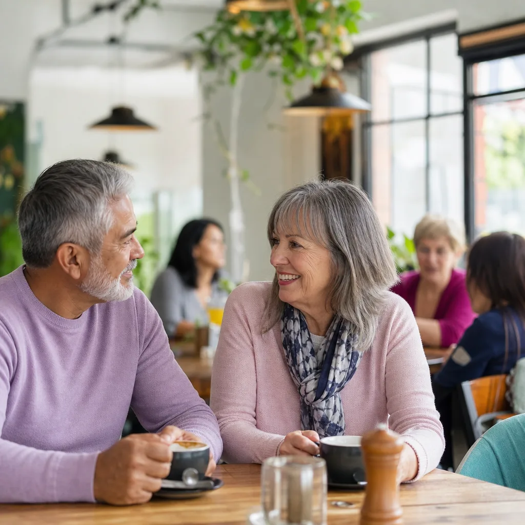 Two over 50 singles meeting at a relaxed Bristol cafe