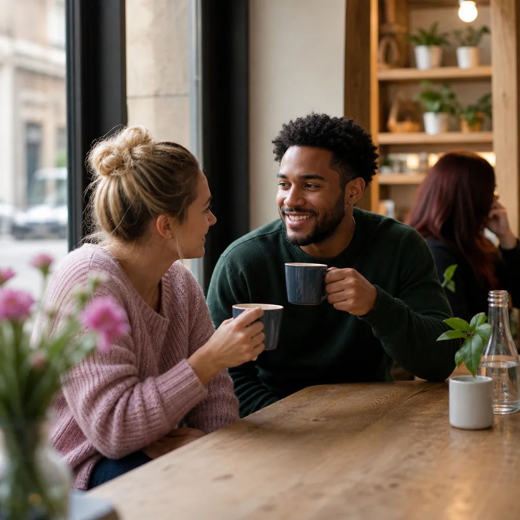 Coffee and cake on a café table during a casual Bristol date